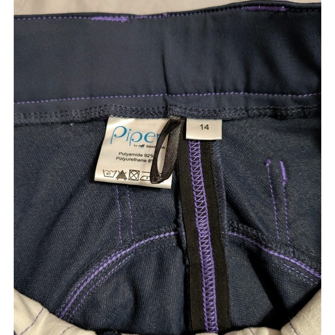 Piper Smartpak Girls 14 Riding Breeches Navy Purple Knee Patch Equestrian Pants — image 2 of 8